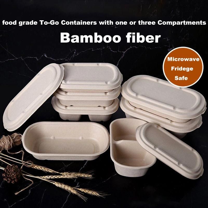 Sugarcane Bagasse 3 Compartment Biodegradable Food Containers with Cover Lid