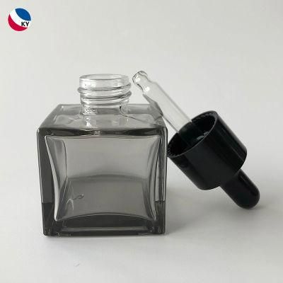 Custom Transparent Black Amber Square Flat-Shoulder Glass Dropper Bottle 30ml New Essential Oil Bottle