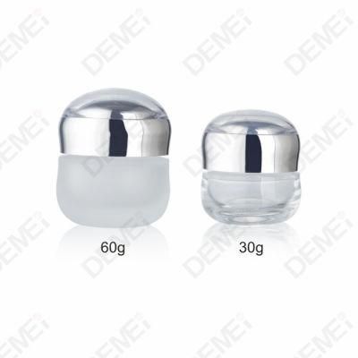 Glass Cream Jar 30g 50g Round Shape Clear Transparent Container with Bamboo Screw Cap and Gasket and Stopper