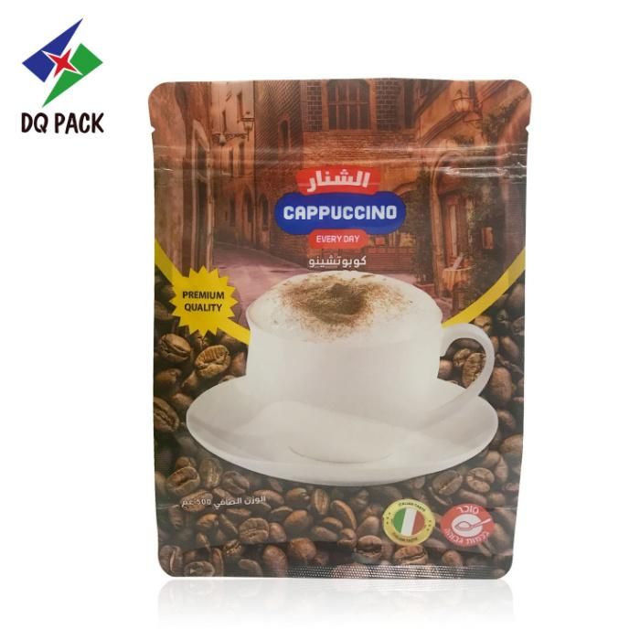 Food Grade Coffee Powder Packaging Quad Seal Flat Bottom Pouch with Zipper