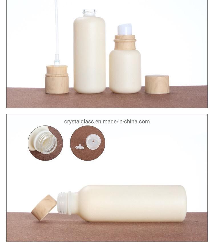 New Style Milk Glass Color Cosmetic Set with Wood Color Caps