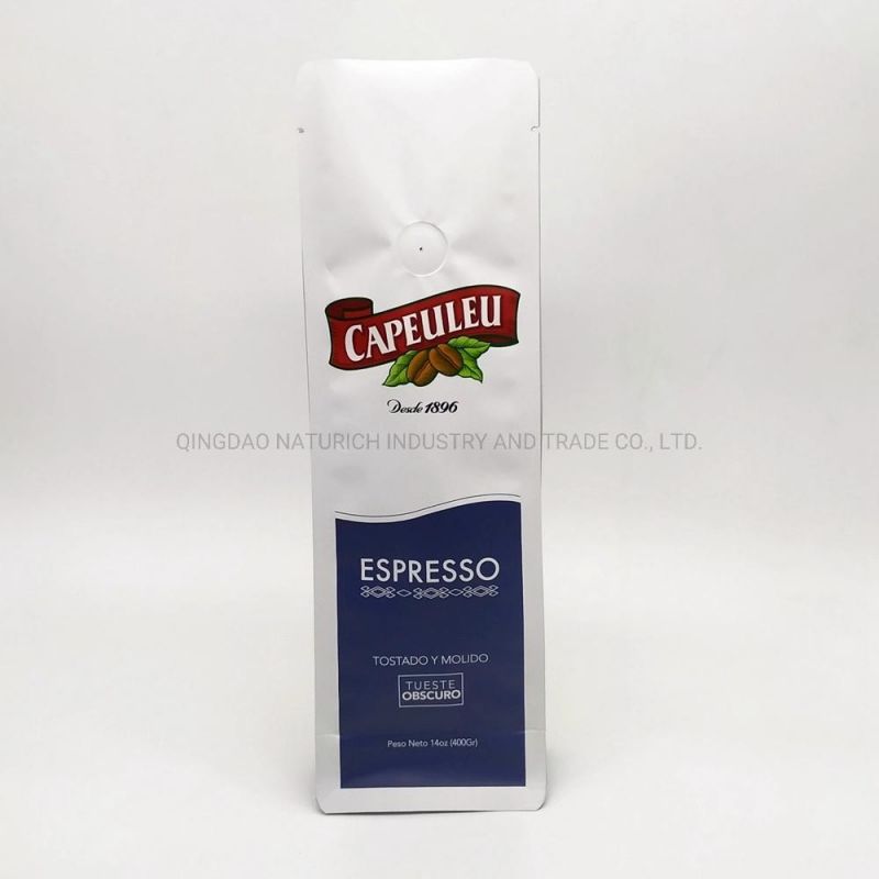 Plastic Food Packaging Bag Flat Bottom Zipper Bag with Valve
