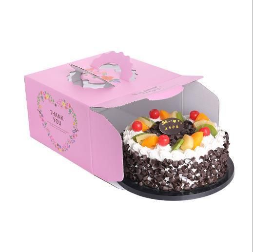 Printed Factory Direct High-Strength Cardboard Bakery Food Cupcake Packaging Box with Handle Custom Logo 6 8 10 12 Inches Birthday Party Tall Cake Carton Set