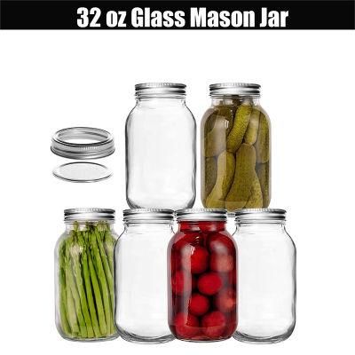 4 Oz 8oz 12 Oz 16oz 32oz Glass Mason Jar with Metal Lid/ Wide Mouth Mason Jam Container