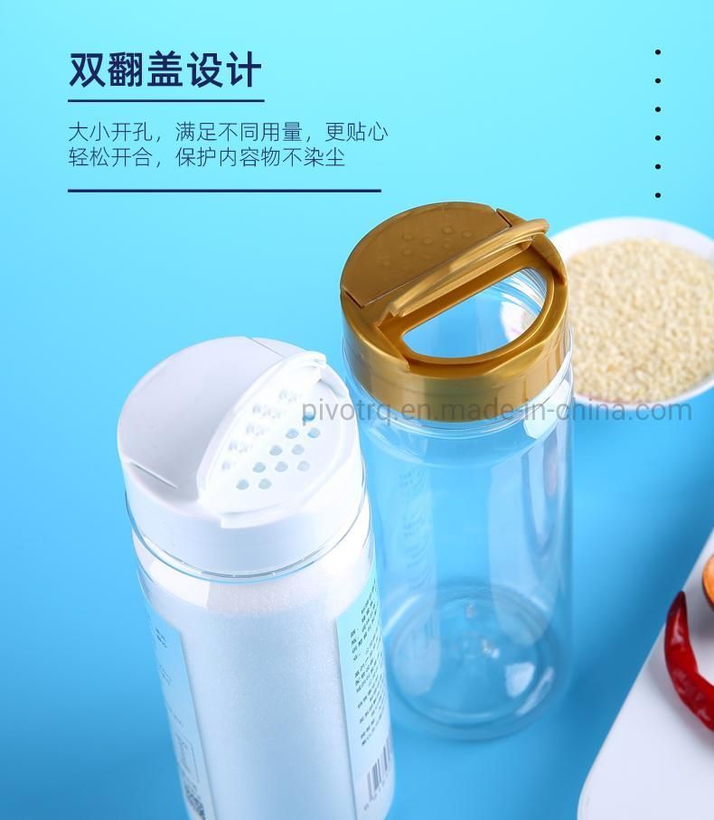 349ml Round Pet Plastic Salt Bottle with Double Lift Cover for Spices Powders