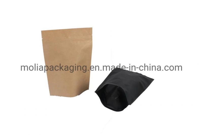 High Quality Eco Friendly Plastic Packaging Bags Customized Stand up Pouch Black Paper Bags with Zipper and Valve