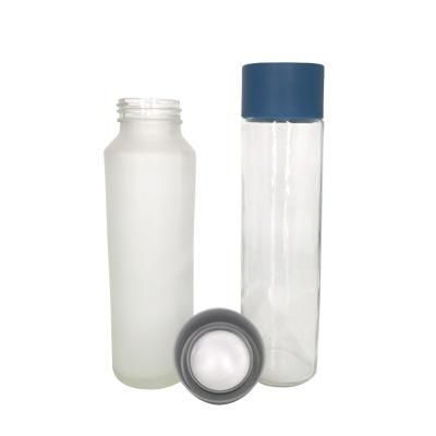 350ml Cylindrical Frosted Glass Pure Mineral Water Fresh Juice Drinking Beverage Drinks Bottle with Plastic Cap 12oz