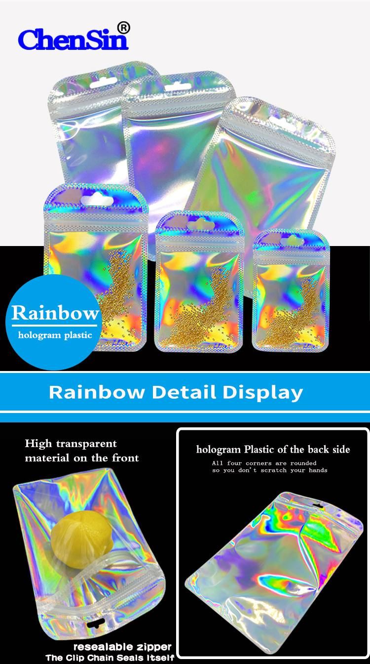 Hologram Plastic Bag Holographic Rainbow Plastic Ziplock Zipper Bag