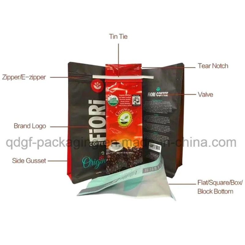 Square Bottom Arabica Coffee Packaging Bag Food Bag with Zip Lock