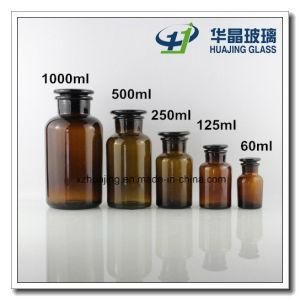 60ml 125ml 250ml 500ml 1000ml Wide Moth Amber Glass Bottle with Glass Stopper