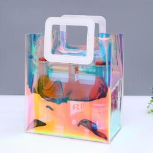Customized Shopping Bags PVC TPU Durable Transparent Holographic Laser PVC Tote Bag