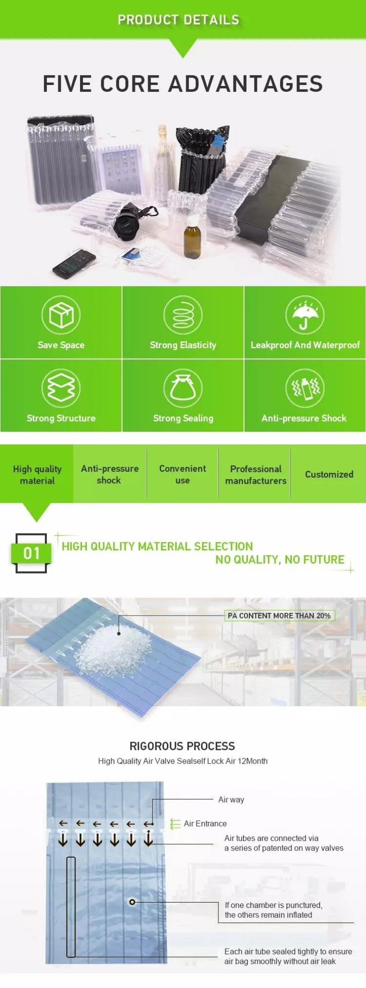 Inflatable Protective Packaging Insert Roll Air Cushion Bag Packing Material