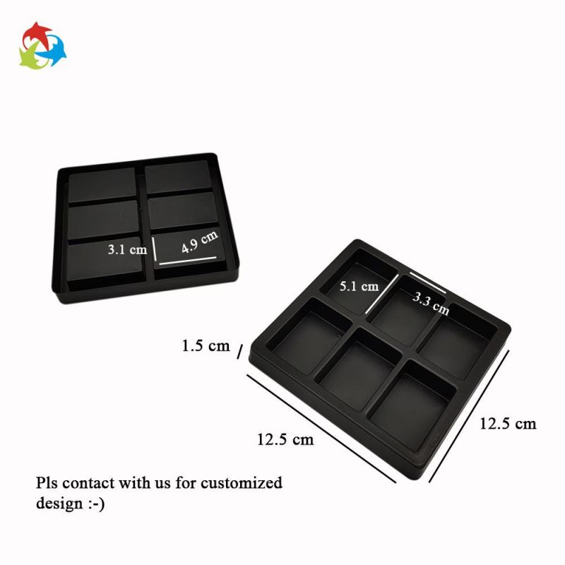 Custom PS Black Disposable Tray Food Packaging Plastic Chocolate Tray with Dividers