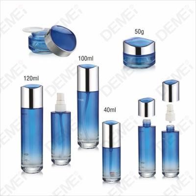 30g 50g Blue Color Half Gallon Glass Jar with Lid Custom Logo Printing Cream Jar with Acrylic Plastic Cap Cosmetic Packaging