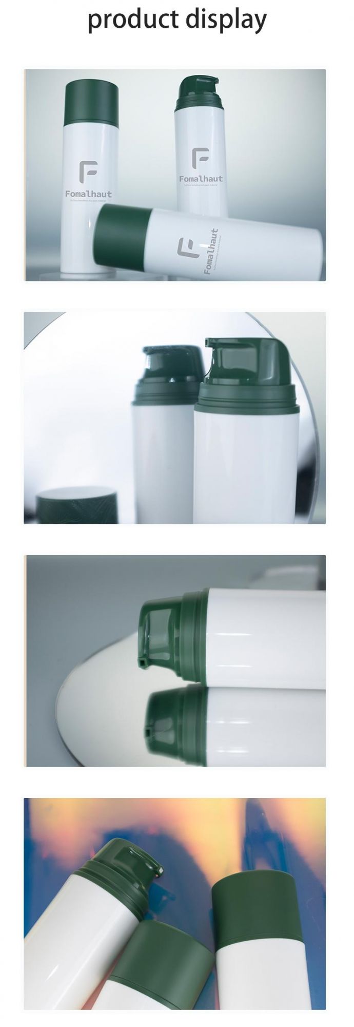 150ml Plastic White Airless Bottle with Green Lid Snap Type