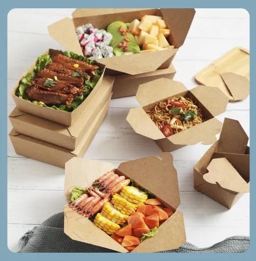 Wholesale Custom Color Printing Loge Kraft Paper White Card Disposable Fast Food Paper Box Fried Chicken Lunch Takeaway Salad Oil-Proof Noodle Lunch Packing