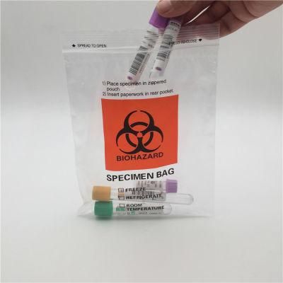 Clear Plastic Zip Top Biohazard Specimen Bags with Documents Pocket for Lab and Hospital