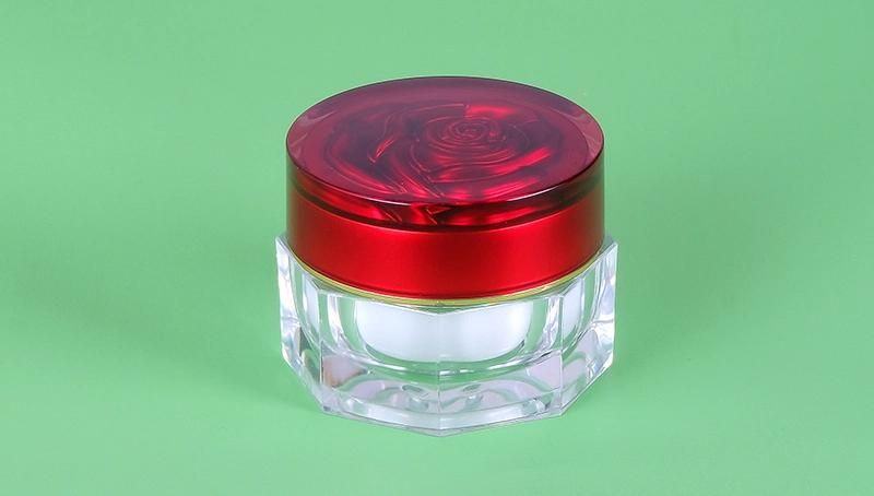 Luxury Cosmetic Container Rose 30g Clear Cosmetic Packaging Acrylic Cream Jar with Red Rose Lid