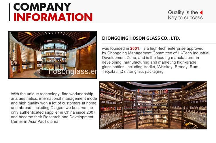 Hoson Hot Sales Super Flint 50ml Custom Glass Bottle for Vodka Whiskey Gin Rum Tequila