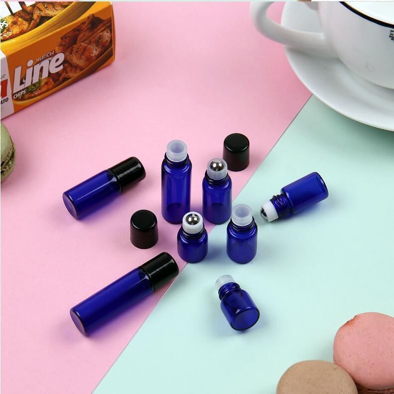 1ml, 2ml 3ml 5ml Empty Roll on Bottle Essential Oil Bottle Small Glass Essential Oil Blue Roller Bottle for Sample