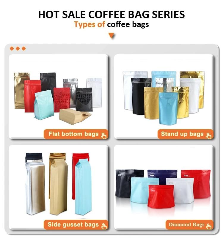 Custom Aluminum Foil Flat Bottom Stand up Pouch Kraft Paper Plastic Coffee Bag Zipper Bag Zip Lock Bag with Valve