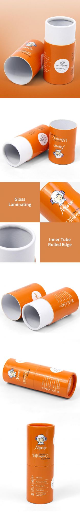 Glossy Lamination Printed Cardboard Tube Food Packaging Vitamin C Box Paper Tube