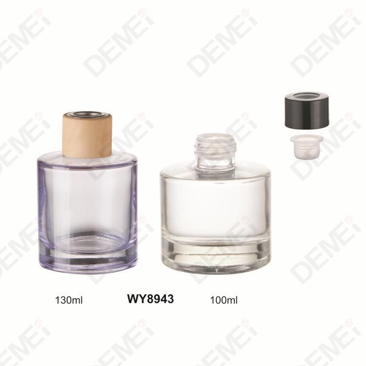 100ml 120ml Clear Fat Straight Round Glass Aromatherapy Bottle with Wood Cap or Black Aluminum Cap