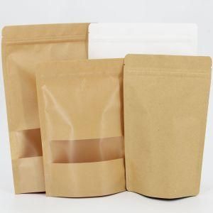 Manufacturer Direct Sales Customized Brown Stand up Kraft Paper Ziplock Bag with Clear Window for Food Packaging