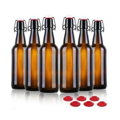 330ml 500ml 1000ml Clear Brown Flat Bottom Swing Top Lid Beverage Beer Glass Bottle