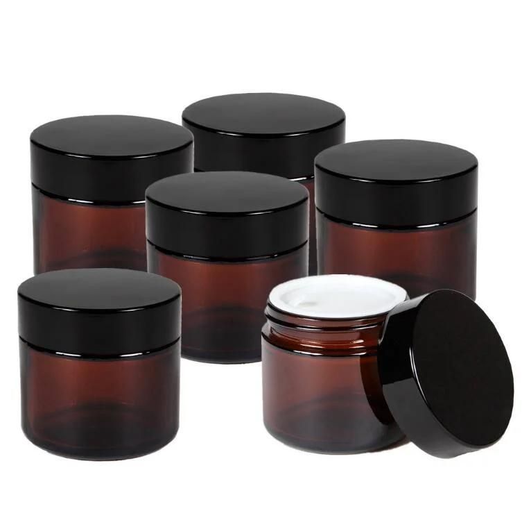 2 Oz 50g Round Amber Glass Jar Straight Sided Cream Jars W/Plastic Lid Cap & Inner Liner Empty Cosmetic Containers