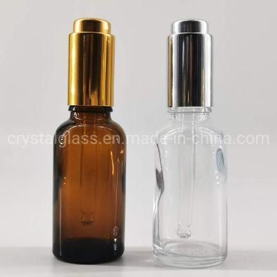 30ml Amber Clear Blue Glass Press Pump Dropper Bottles for Essential Oil Cosmetics Packaging