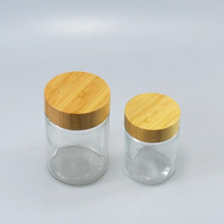 Stock 180g Bamboo and Wood Cover Storage Jar Honey Jar 60m 180ml 300ml Glass Food Bottle