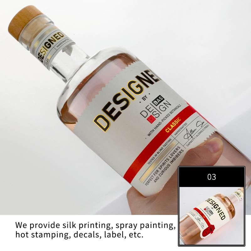 Wholesale Transparent Premium 750 Ml Spirits Glass Bottle with Synthetic Cork for Gin Liquor Whiskey Vodka Brandy