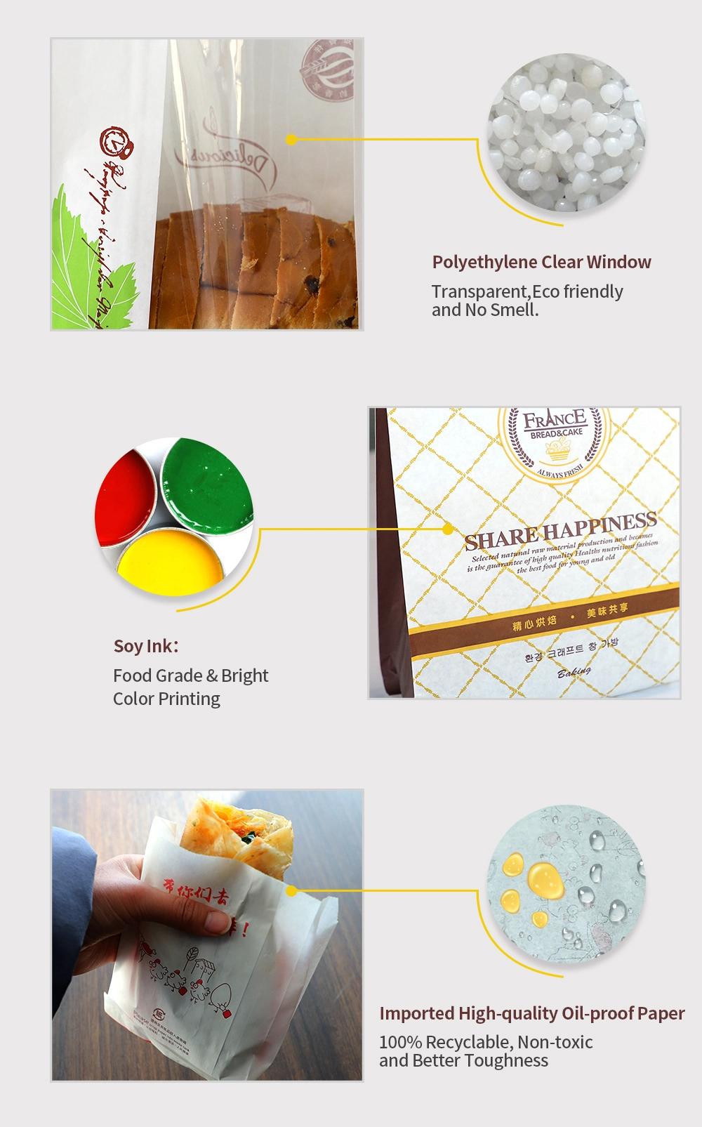 Transparent Window Coating Kraft Paper Baking Toast Cake Bread Bag Toast Snack Food Self-Sealing Packaging Bag