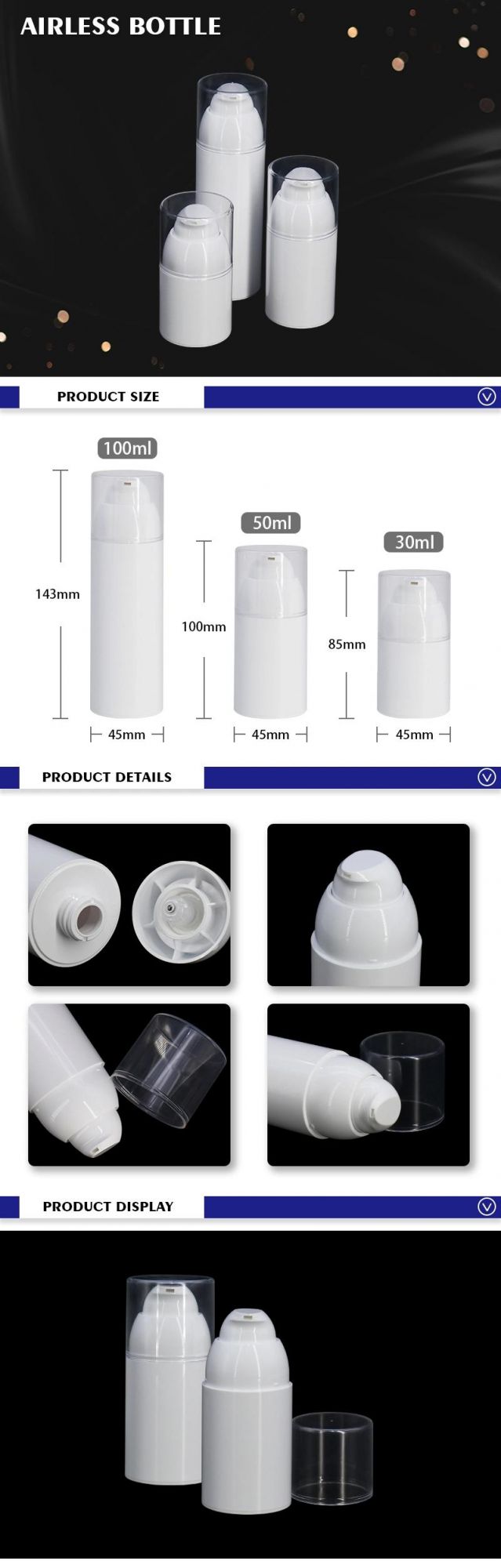 2021 New Style Cosmetic Packaging Pctg 100ml 50ml 30ml Airless Bottle Clean Clean Without Residue Vacuun