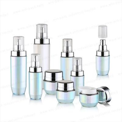 Round Luxury Cosmetic Lotion Glass Bottles Glass Purple Color with Aluminum Pump