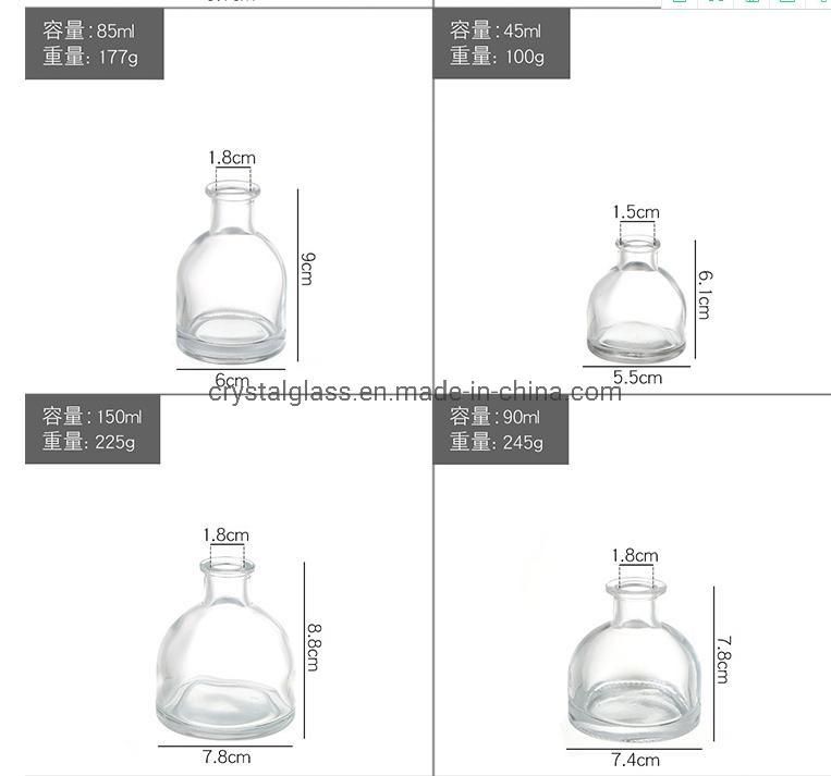 Customized 50m Big Belly Clear Empty Glass Reed Diffuser Bottle for Aroma Fragrance