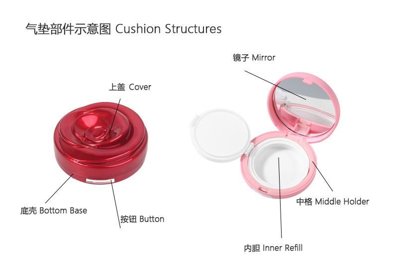 Round Rose Shaped Red Empty Cushion Compact Case