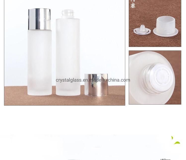 Cosmetic Glass Set Bottle for Lotion and Cream with Silver Caps