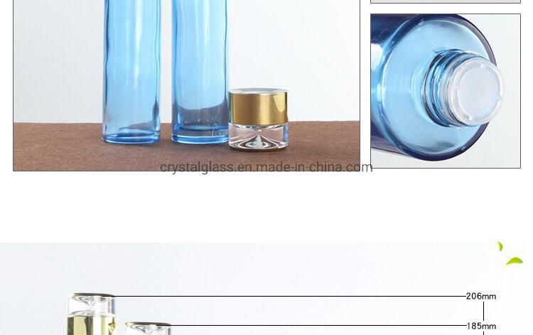 Blue Round Glass Pump Cosmetic Jars with Airless Pump