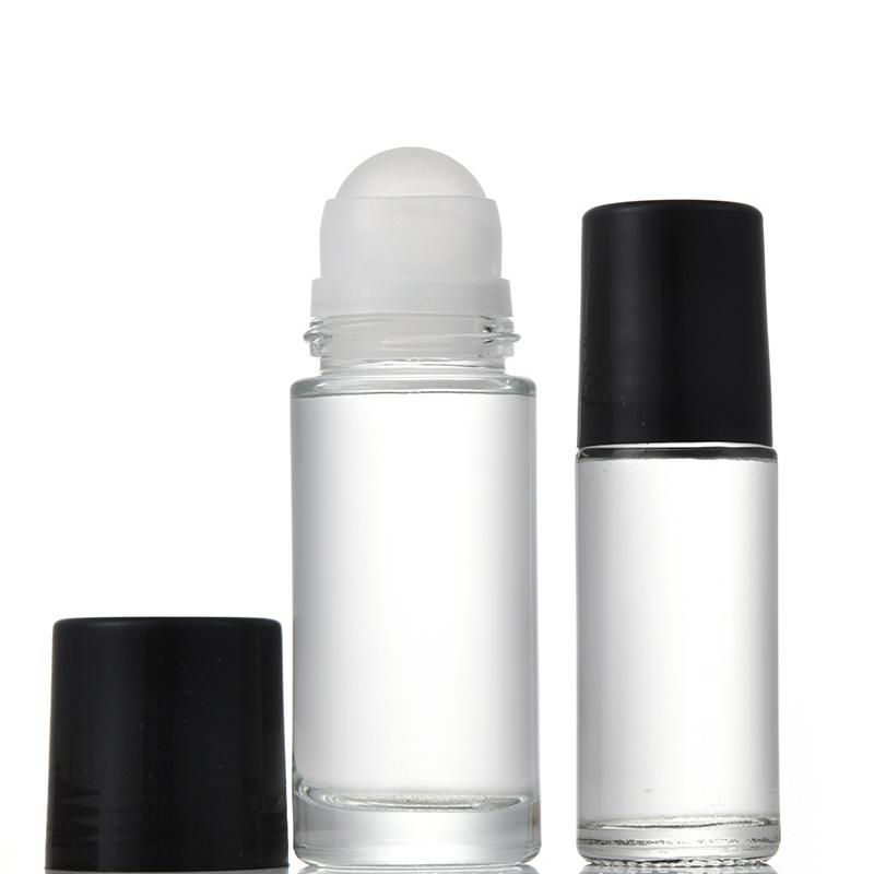 30ml 50ml Refilled Roll on Glass Perfume Bottle with Plastic Ball and Black Cap