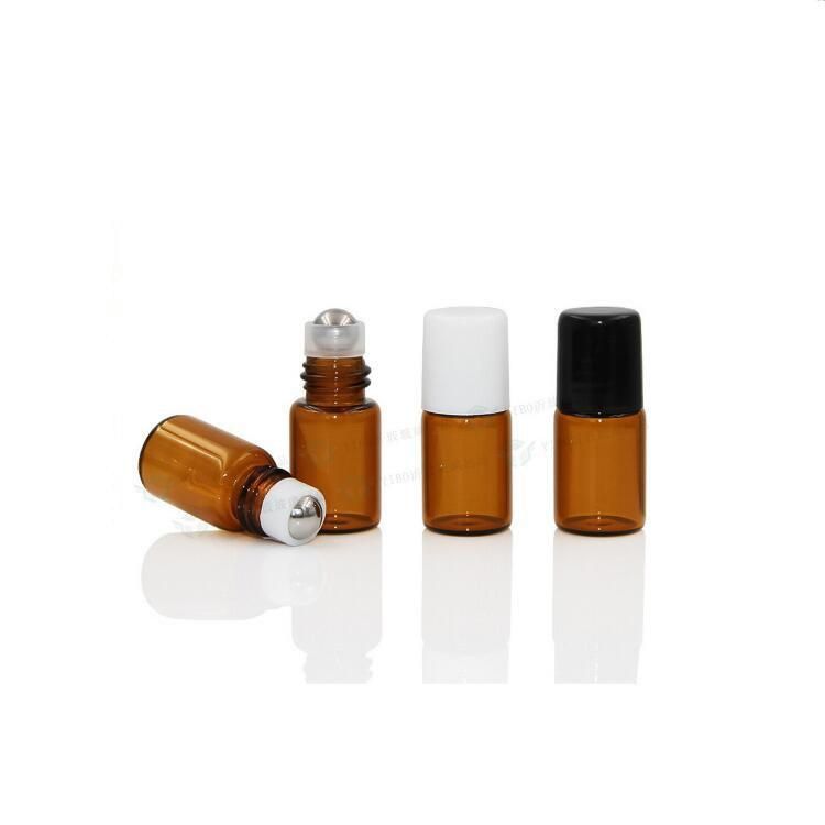 2ml Amber Roll on Glass Bottle, 2cc Sample Vial, Small Essential Oil Bottle + Metal Roller Ball