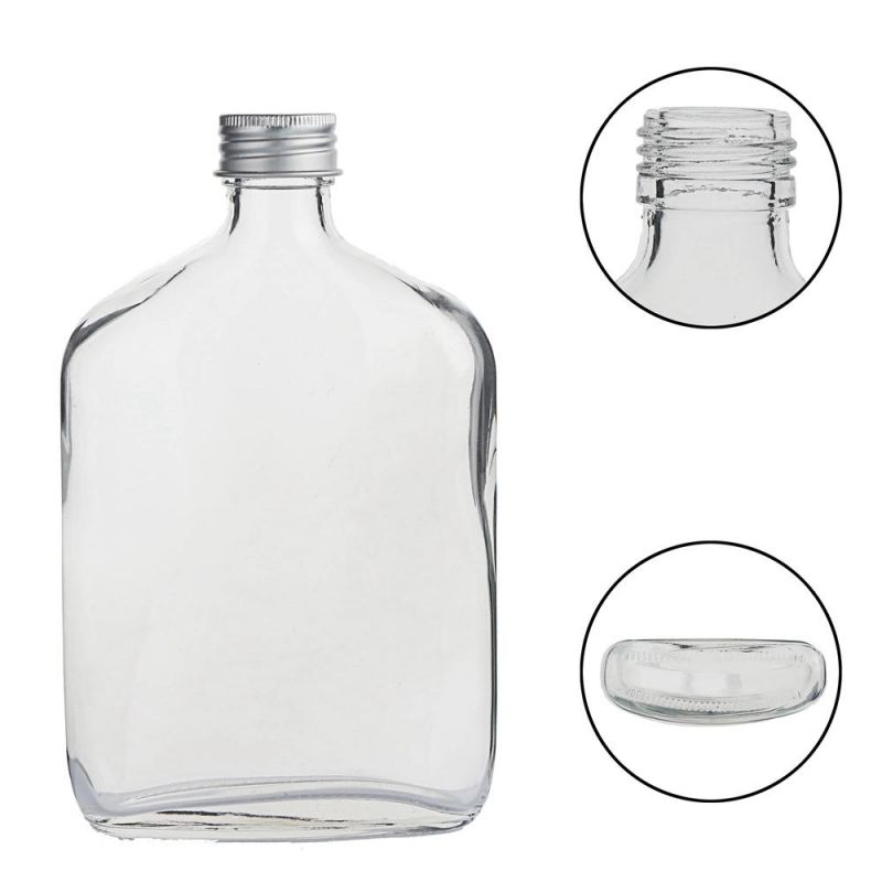 Glass Bottle for Liquor Hip Flask Flat Glass Cold Brew Coffee Juice Glass Wine Whiskey Bottle with Lids