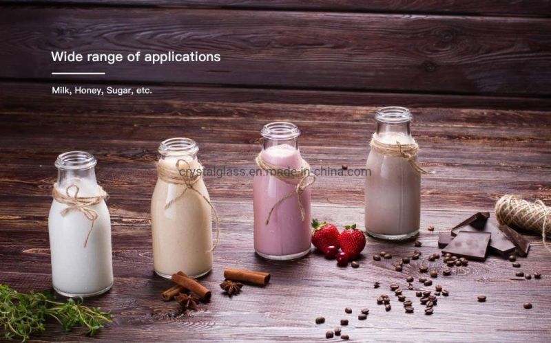 250ml Glass Milk Bottle with Pretty Black Lids Small Glass Jars for Decoration