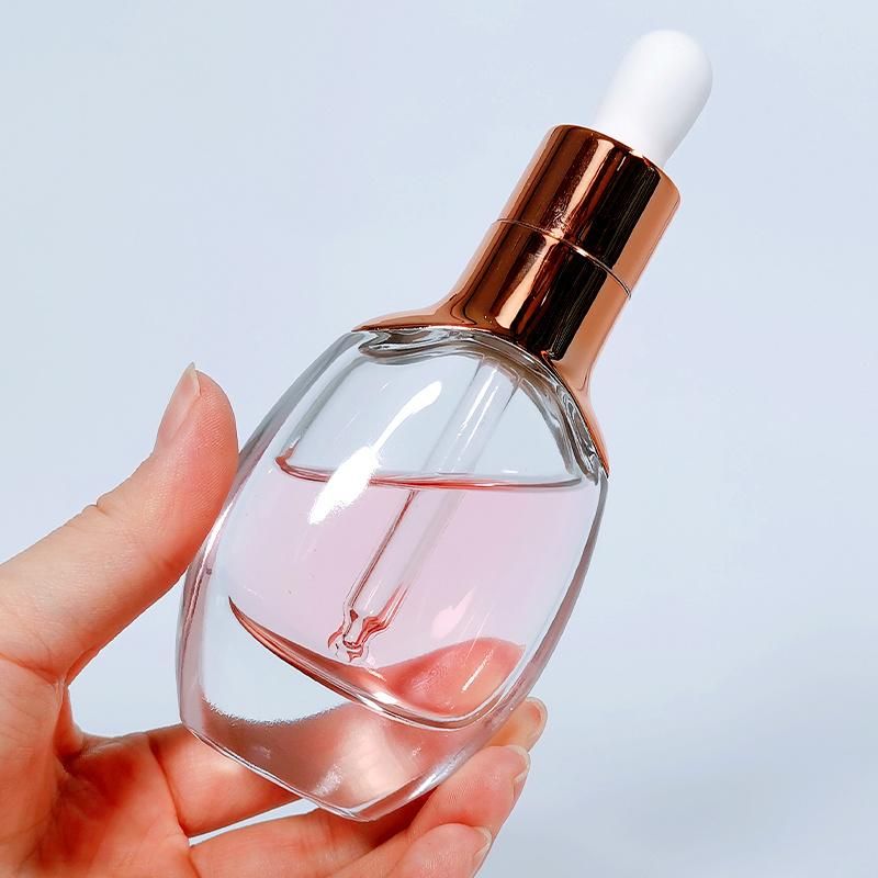 Luxury 15ml 30ml 1oz Clear Face Skincare Essence Essential Oil Serum Dropper Glass Bottle with Gold Dropper Pipette