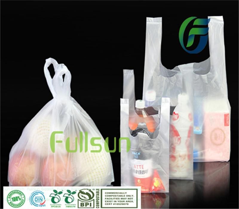 100% Biodegradable Handbag Food Packaging Bag Custom Printed Tote Compostable Supermarket Promotional Shopping Bag