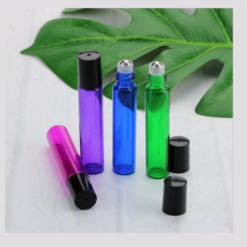 10ml Colorful Glass Bottle Roll on Empty Fragrance Perfume Essential Oil Bottles with Stainless Steel Roller Ball Container