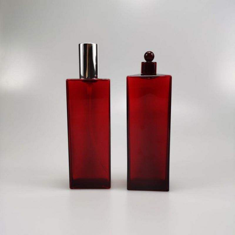 150ml Square Red PETG Cosmetic Perfume Bottle Toner Bottle Essence Bottle Serum Bottle Moisturizer Bottle with Pump