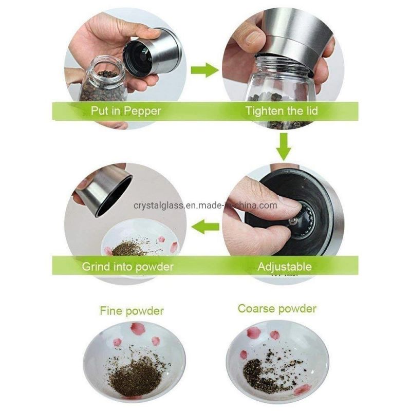 Worthbuy Manual Pepper Mill Glass Bottle Spice Shaker Seasoning Bottle Plastic Salt and Pepper Grinder Kitchen