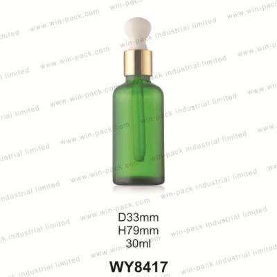 Green Glass Dropper Bottles for Essential Oil Cosmetic Packaging